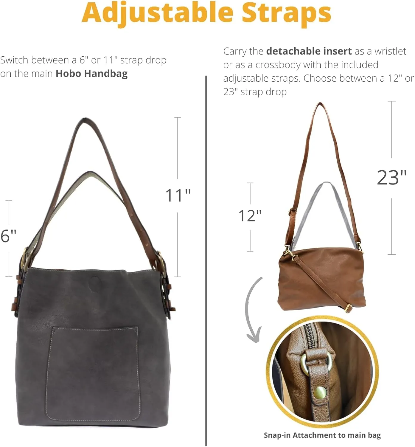 Joy Susan Womens Faux Leather: Hobo 2-in-1 Handbag