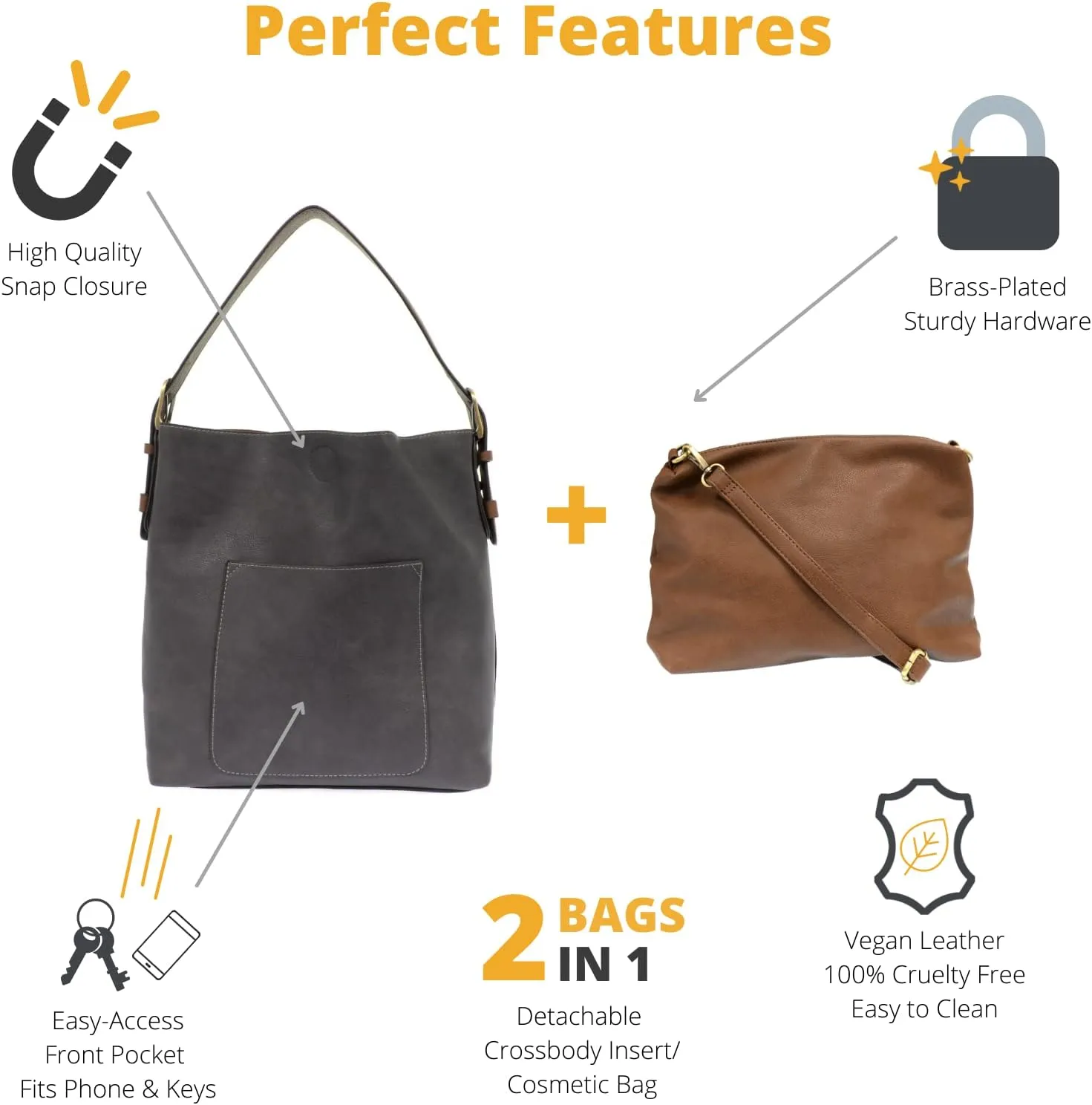 Joy Susan Womens Faux Leather: Hobo 2-in-1 Handbag