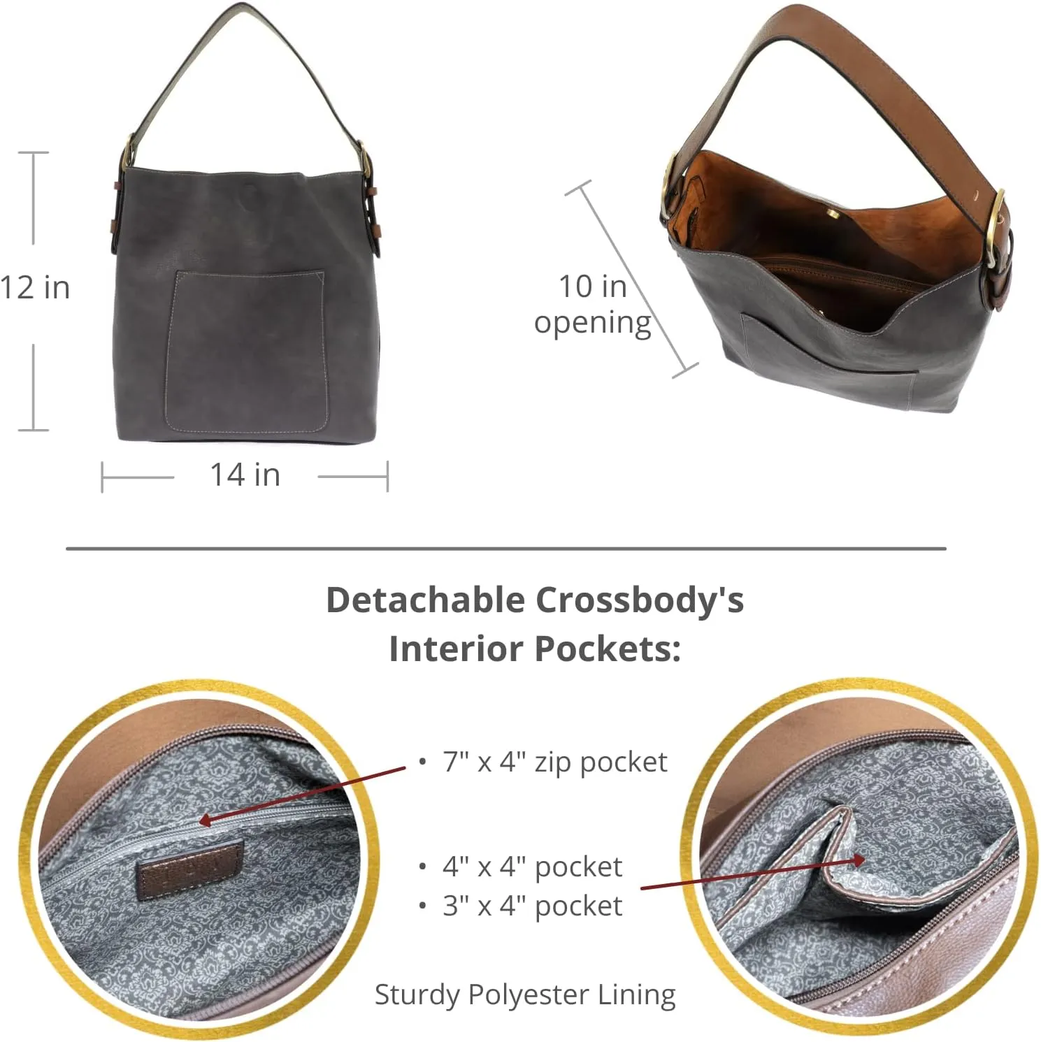 Joy Susan Womens Faux Leather: Hobo 2-in-1 Handbag