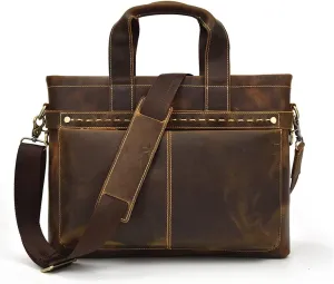 JTKDL Leather Briefcase for Men 15.6 Inch Laptop Crossbody Shoulder Messenger Office Bag Brown Vintage Attache Case Handbag for Business Travel Work Lawyer