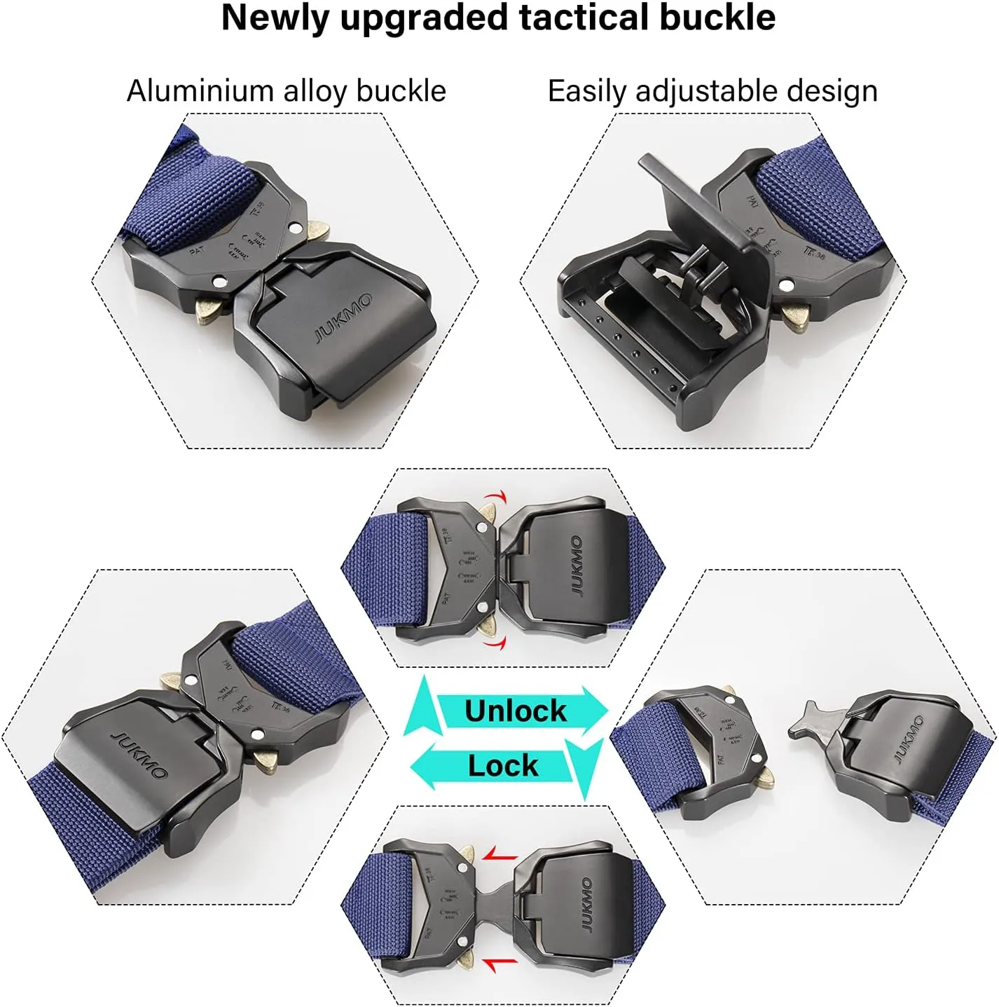 JUKMO Tactical Belt, 2 Pack Military Hiking Rigger 1.5" Nylon Web Work Belt with Heavy Duty Quick Release Buckle