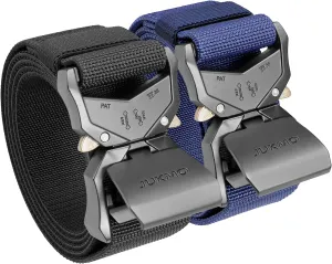 JUKMO Tactical Belt, 2 Pack Military Hiking Rigger 1.5" Nylon Web Work Belt with Heavy Duty Quick Release Buckle