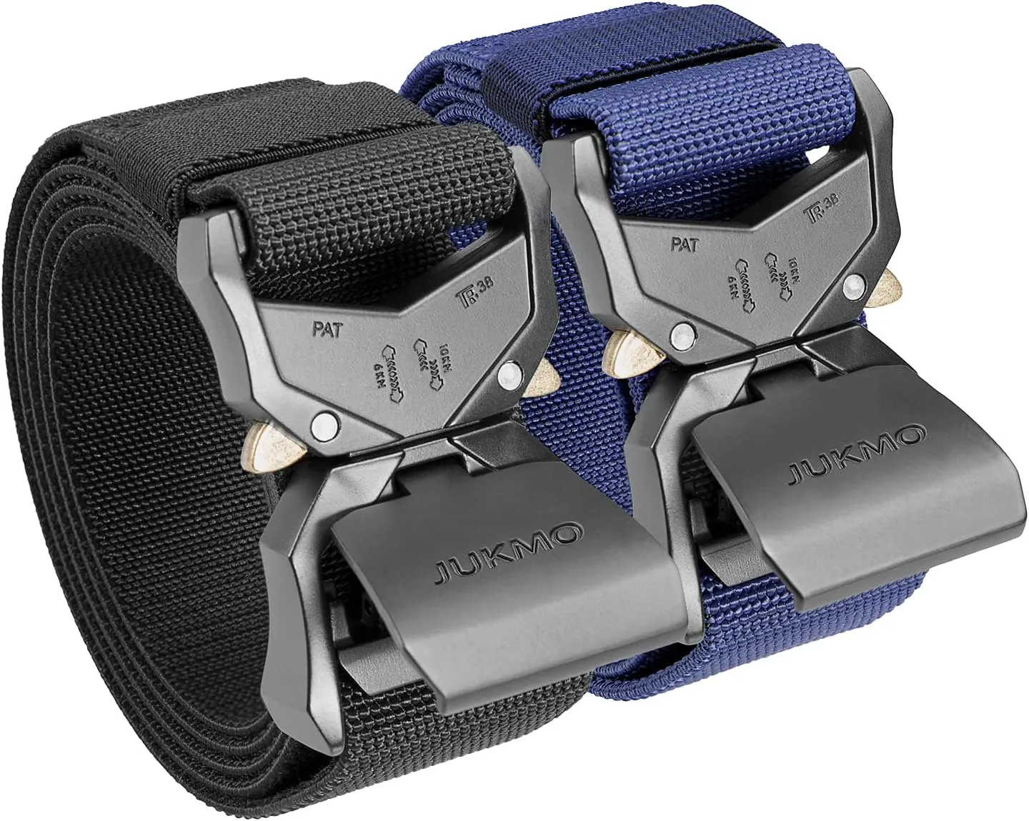 JUKMO Tactical Belt, 2 Pack Military Hiking Rigger 1.5" Nylon Web Work Belt with Heavy Duty Quick Release Buckle