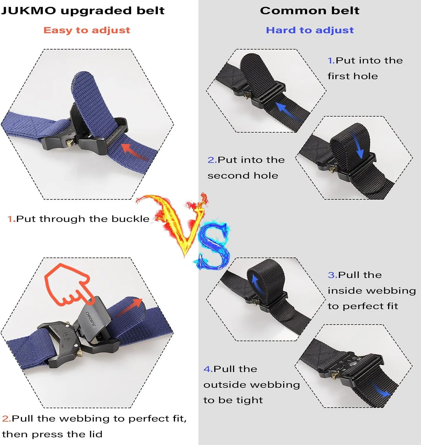 JUKMO Tactical Belt, 2 Pack Military Hiking Rigger 1.5" Nylon Web Work Belt with Heavy Duty Quick Release Buckle