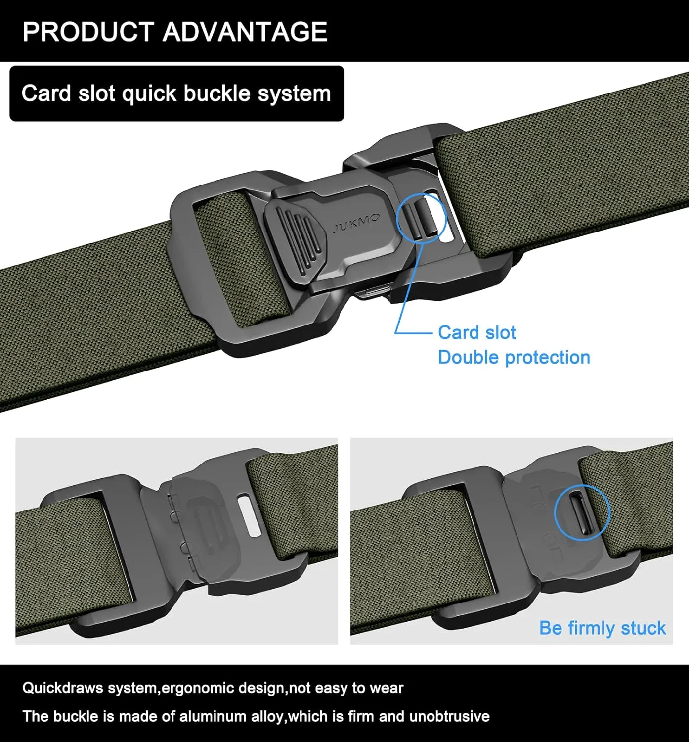 JUKMO Tactical Belt for Men, Military Rigger 1.5" Nylon Web Work Belt with Quick Release Heavy Duty Buckle