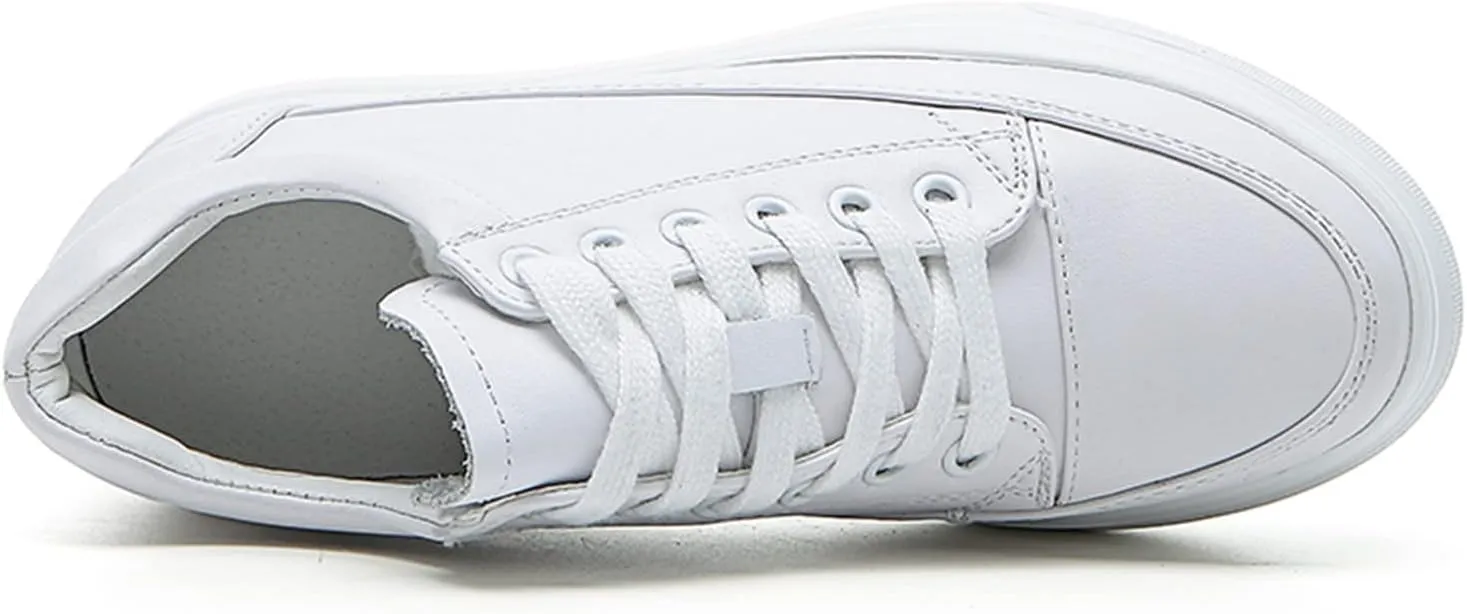 Julymens Women's Platform Lace-Up Sneakers Hidden Wedge Heel Faux Leather Casual Sports Shoes