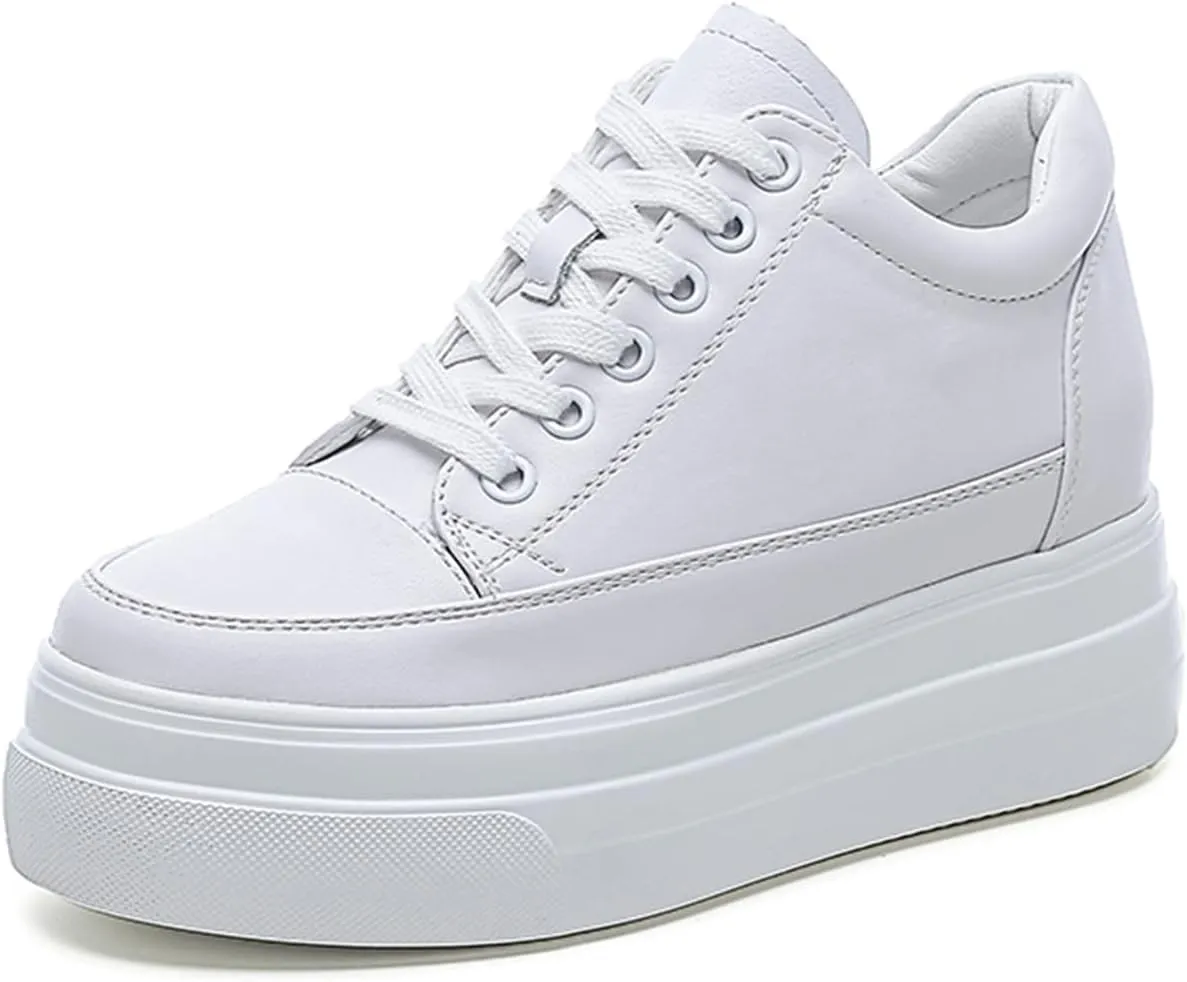 Julymens Women's Platform Lace-Up Sneakers Hidden Wedge Heel Faux Leather Casual Sports Shoes