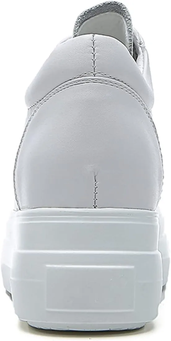 Julymens Women's Platform Lace-Up Sneakers Hidden Wedge Heel Faux Leather Casual Sports Shoes