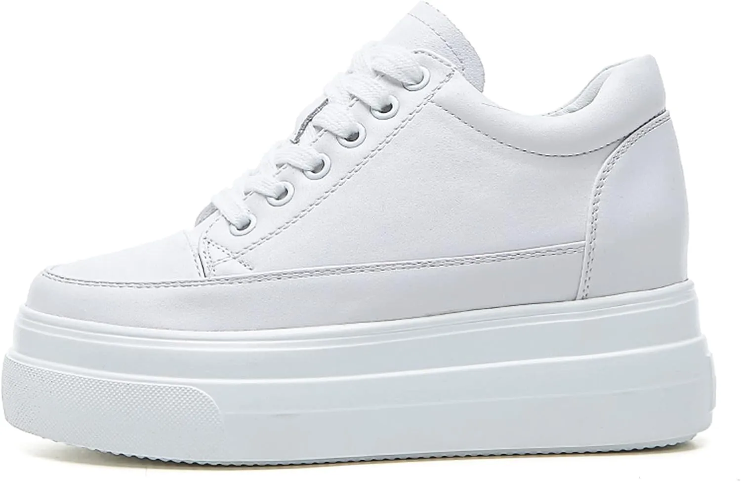 Julymens Women's Platform Lace-Up Sneakers Hidden Wedge Heel Faux Leather Casual Sports Shoes