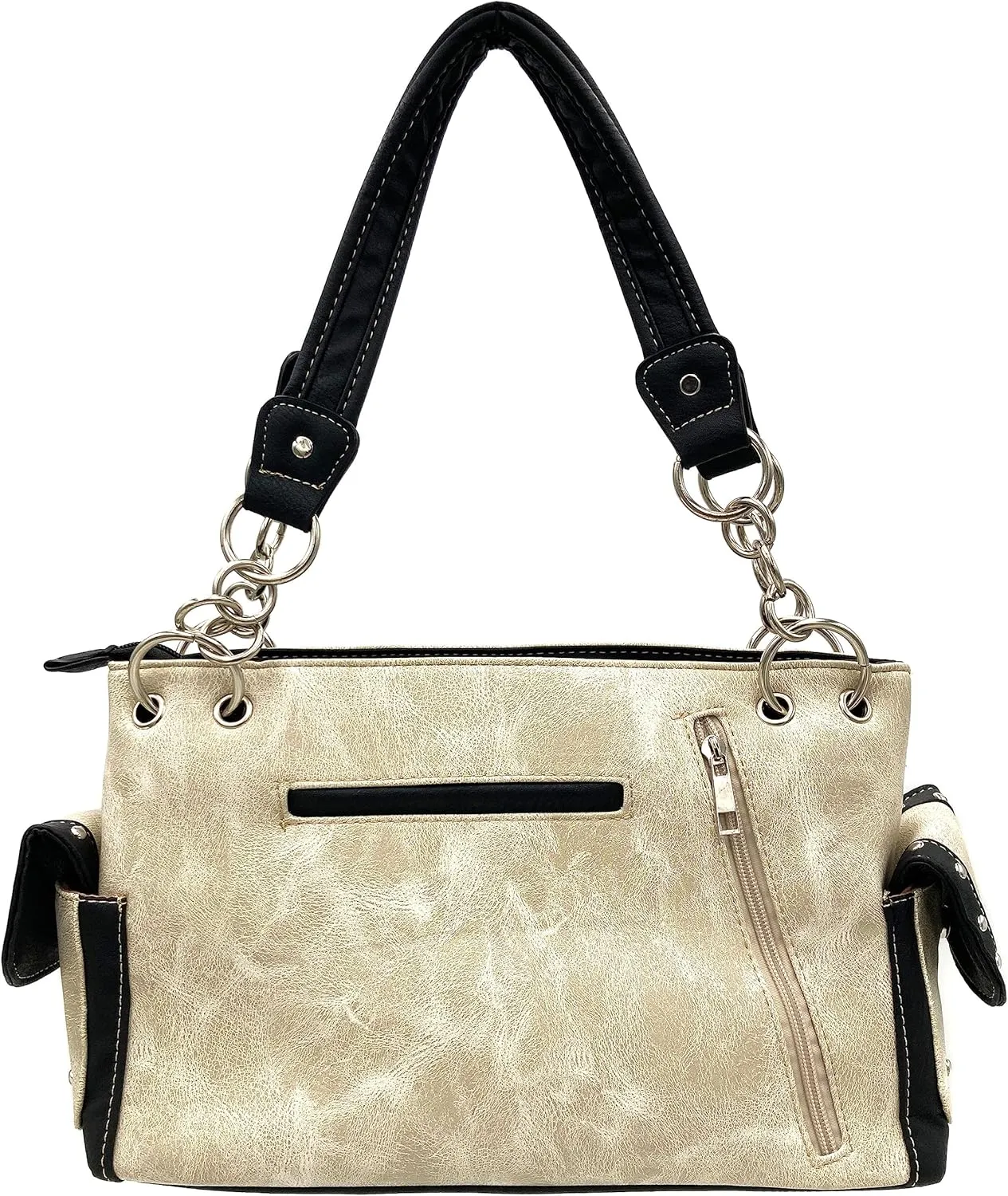 Justin West Native Longhorn Cow Skull Cactus Feather Color Conceal Carry Shoulder Handbag Purse | Trifold Wallet