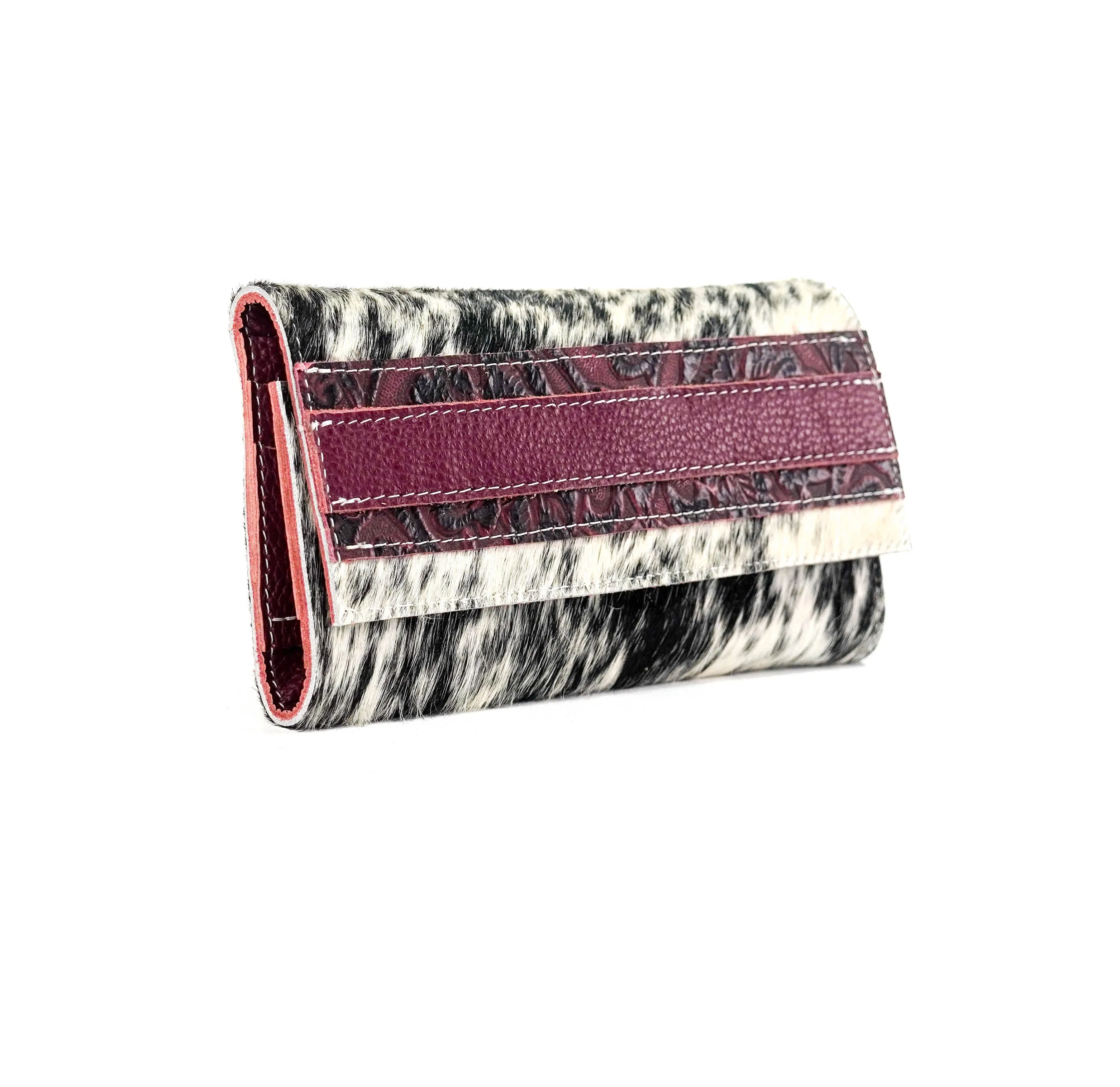 Kacey Wallet - Black & White w/ Burgundy Tool