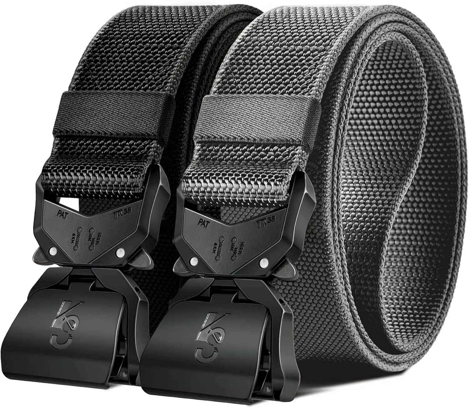 KEMISANT Mens Tactical Belt 2Pack, Stretch Military Rigger Work Belt for Heavy Duty 1.5" Nylon Web Easy Replacing Design