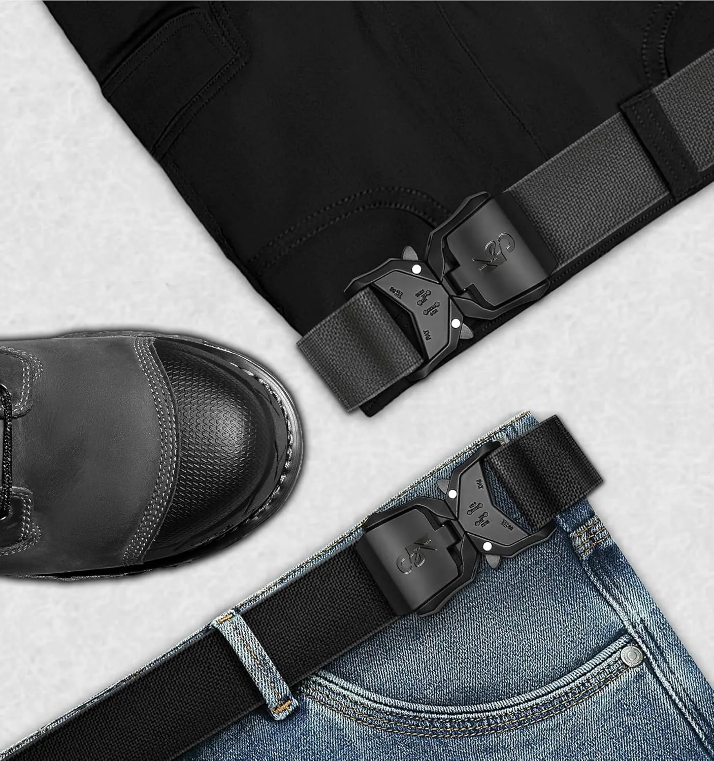 KEMISANT Mens Tactical Belt 2Pack, Stretch Military Rigger Work Belt for Heavy Duty 1.5" Nylon Web Easy Replacing Design
