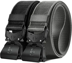 KEMISANT Mens Tactical Belt 2Pack, Stretch Military Rigger Work Belt for Heavy Duty 1.5" Nylon Web Easy Replacing Design