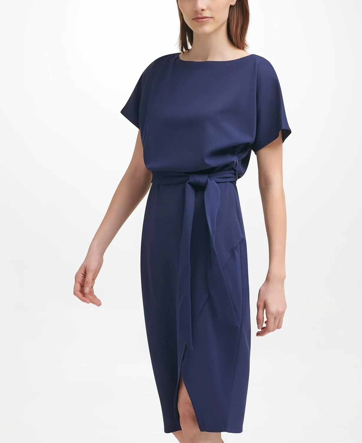kensie Women's Short Sleeve Tie Waist Midi Dress