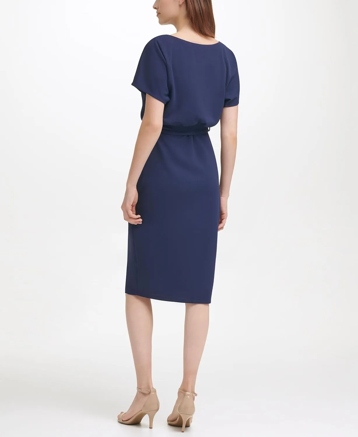 kensie Women's Short Sleeve Tie Waist Midi Dress