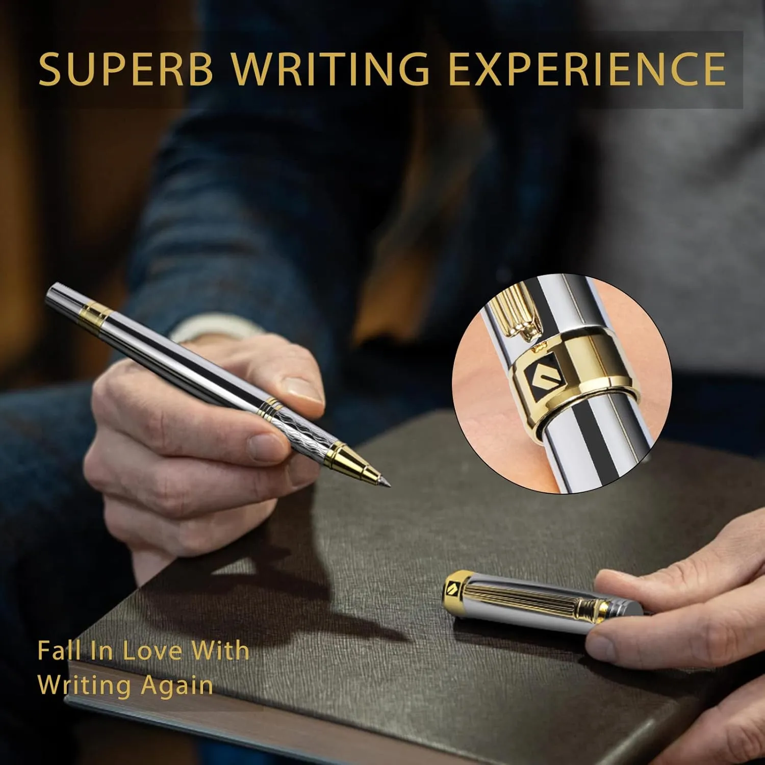 KEYZOR Luxury Writing Rollerball Pen With Schmidt Refill,Metal Pen Of 24k Gold Trim,Fancy Pen Gift Set For Men&Women In Executive Offices Business