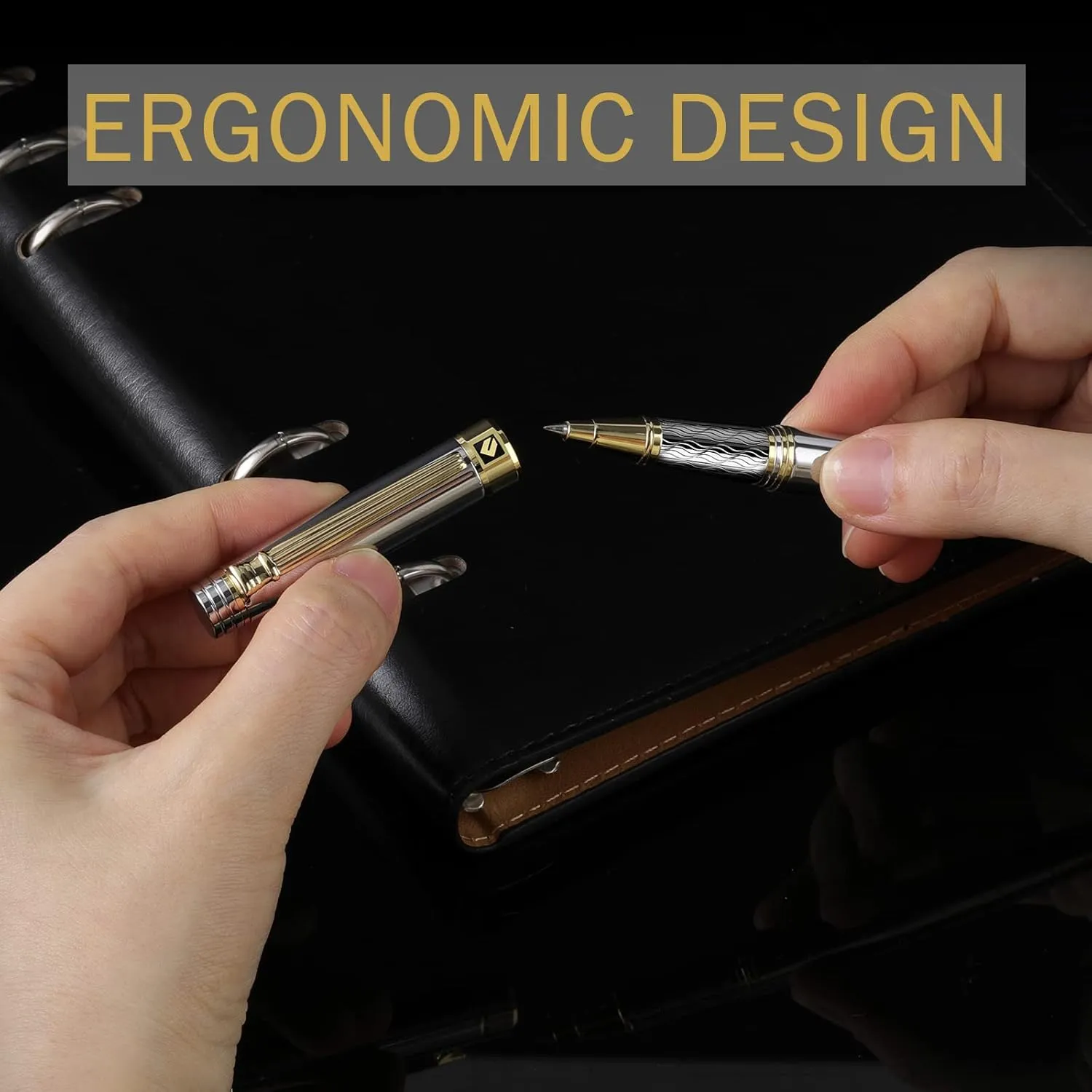 KEYZOR Luxury Writing Rollerball Pen With Schmidt Refill,Metal Pen Of 24k Gold Trim,Fancy Pen Gift Set For Men&Women In Executive Offices Business