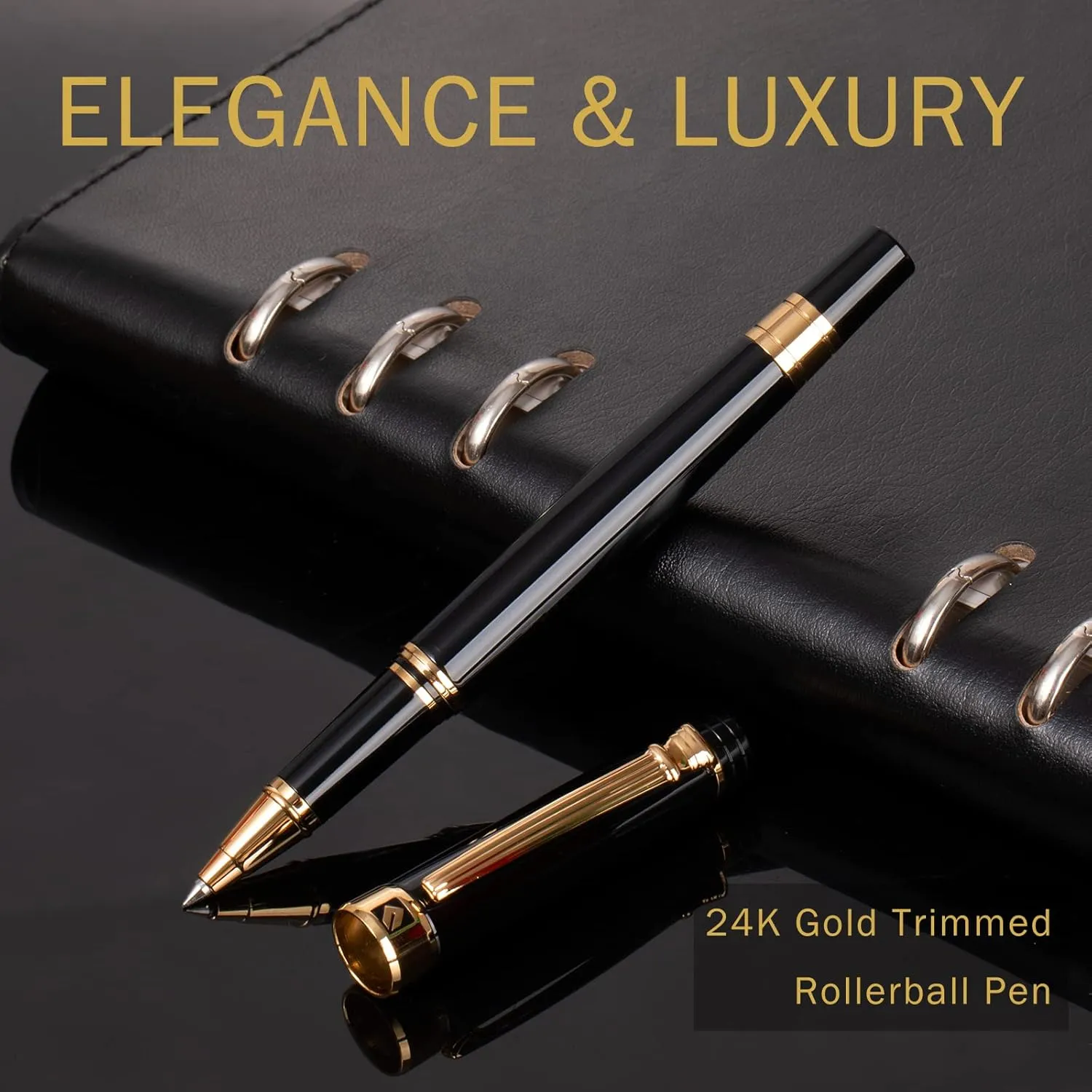 KEYZOR Luxury Writing Rollerball Pen With Schmidt Refill,Metal Pen Of 24k Gold Trim,Fancy Pen Gift Set For Men&Women In Executive Offices Business