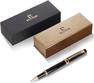 KEYZOR Luxury Writing Rollerball Pen With Schmidt Refill,Metal Pen Of 24k Gold Trim,Fancy Pen Gift Set For Men&Women In Executive Offices Business