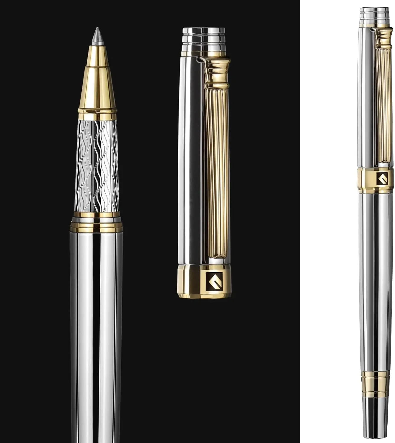 KEYZOR Luxury Writing Rollerball Pen With Schmidt Refill,Metal Pen Of 24k Gold Trim,Fancy Pen Gift Set For Men&Women In Executive Offices Business