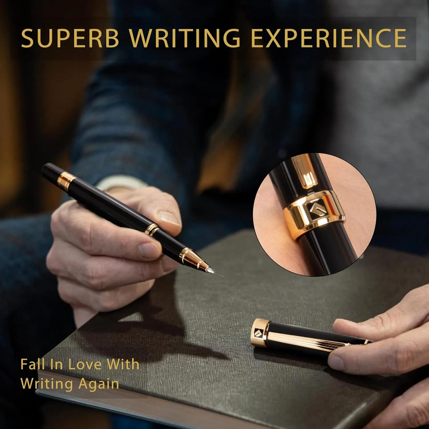 KEYZOR Luxury Writing Rollerball Pen With Schmidt Refill,Metal Pen Of 24k Gold Trim,Fancy Pen Gift Set For Men&Women In Executive Offices Business