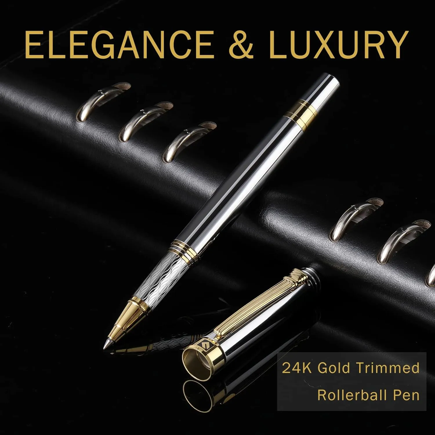 KEYZOR Luxury Writing Rollerball Pen With Schmidt Refill,Metal Pen Of 24k Gold Trim,Fancy Pen Gift Set For Men&Women In Executive Offices Business