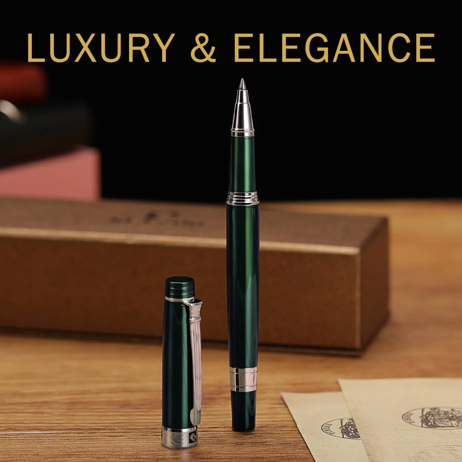 KEYZOR Luxury Writing Rollerball Pen With Schmidt Refill,Metal Pen Of 24k Gold Trim,Fancy Pen Gift Set For Men&Women In Executive Offices Business