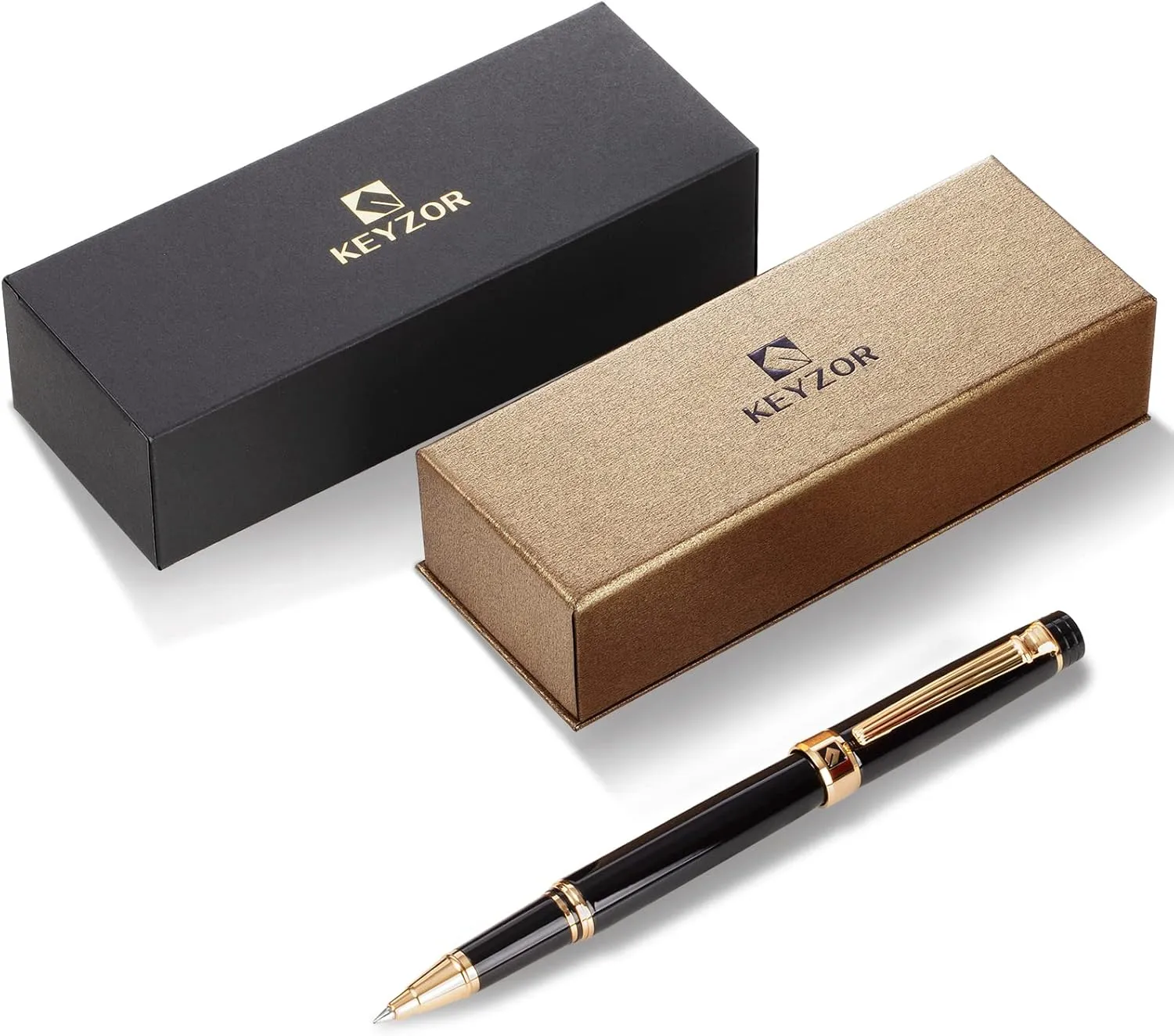 KEYZOR Luxury Writing Rollerball Pen With Schmidt Refill,Metal Pen Of 24k Gold Trim,Fancy Pen Gift Set For Men&Women In Executive Offices Business