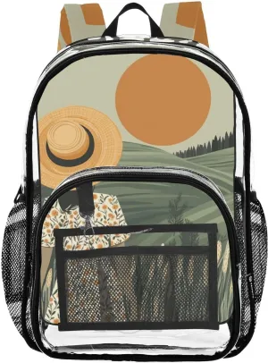 Kids PVC Clear Backpack Farmland Heavy Duty Multi-pockets Large Capacity Transparent See Through Bookbag for School Travel Sport Work