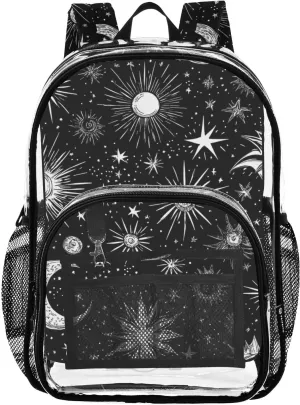 Kids PVC Clear Backpack Galaxy Monochrome Heavy Duty Multi-pockets Large Capacity Transparent See Through Bookbag for School Travel Sport Work