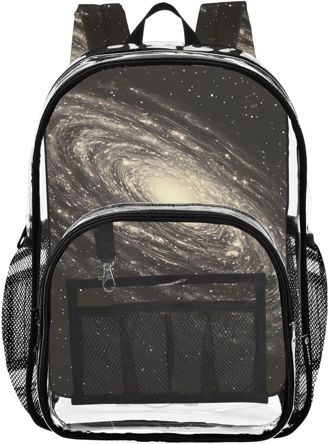 Kids PVC Clear Backpack Spiral Galaxy Monochrome Heavy Duty Multi-pockets Large Capacity Transparent See Through Bookbag for School Travel Sport Work