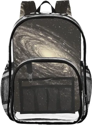 Kids PVC Clear Backpack Spiral Galaxy Monochrome Heavy Duty Multi-pockets Large Capacity Transparent See Through Bookbag for School Travel Sport Work