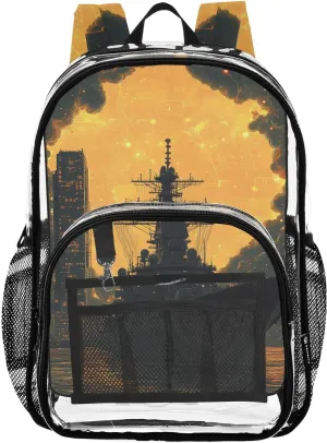Kids PVC Clear Backpack Warship Circuit Board Heavy Duty Multi-pockets Large Capacity Transparent See Through Bookbag for School Travel Sport Work