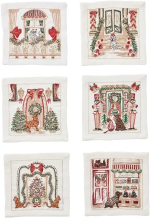 Kim Seybert Holiday Paws Cocktail Napkin in Multi, Set of 6