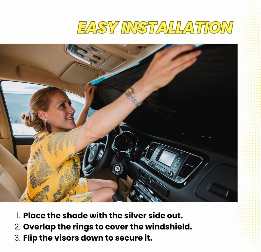 kinder Fluff Patented Windshield Sunshade | Reflective & Foldable Windshield Sun Cover & 99% UV Rays Block | Car Window Shade Interior Accessories Sunshades for Windscreen & Dashboard - XL (66x37in)