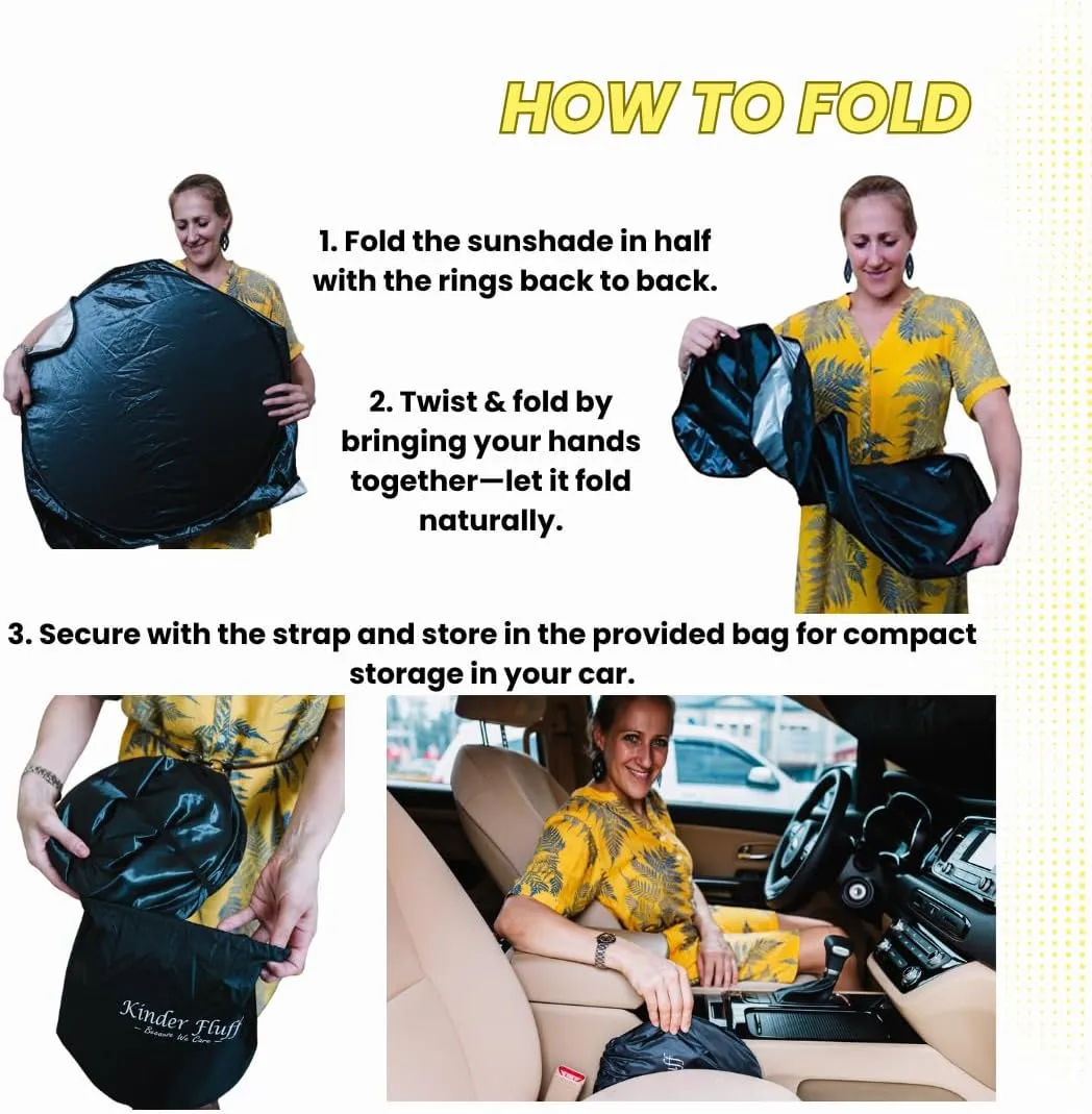 kinder Fluff Patented Windshield Sunshade | Reflective & Foldable Windshield Sun Cover & 99% UV Rays Block | Car Window Shade Interior Accessories Sunshades for Windscreen & Dashboard - XL (66x37in)