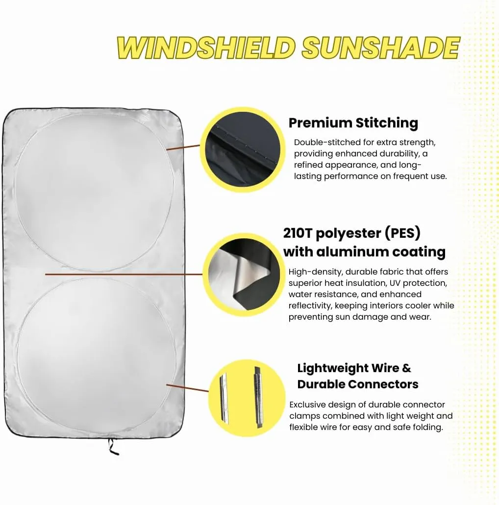 kinder Fluff Patented Windshield Sunshade | Reflective & Foldable Windshield Sun Cover & 99% UV Rays Block | Car Window Shade Interior Accessories Sunshades for Windscreen & Dashboard - XL (66x37in)