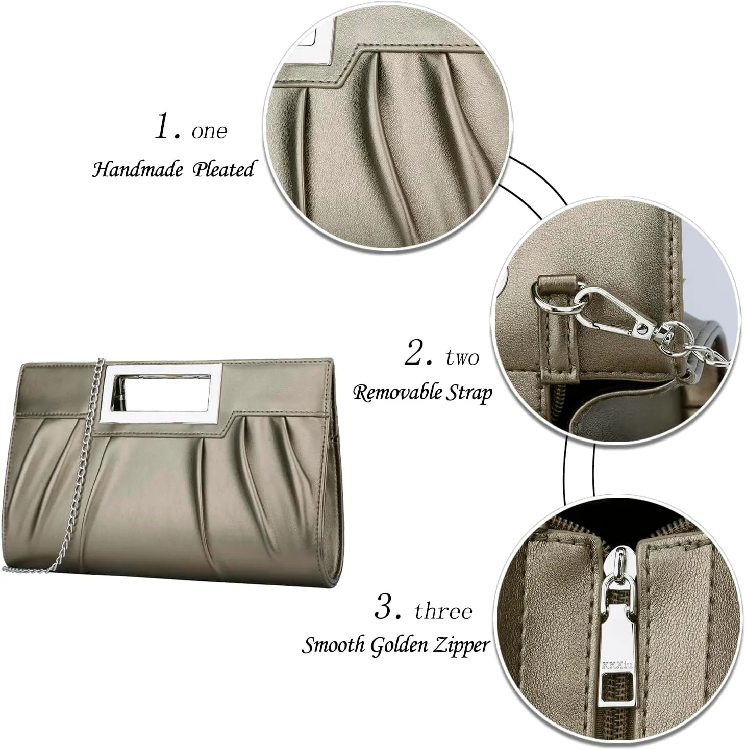 KKXIU Women Clutch Purse Elegant Pleated Evening Bag for Wedding Prom Bridal with Chain Strap