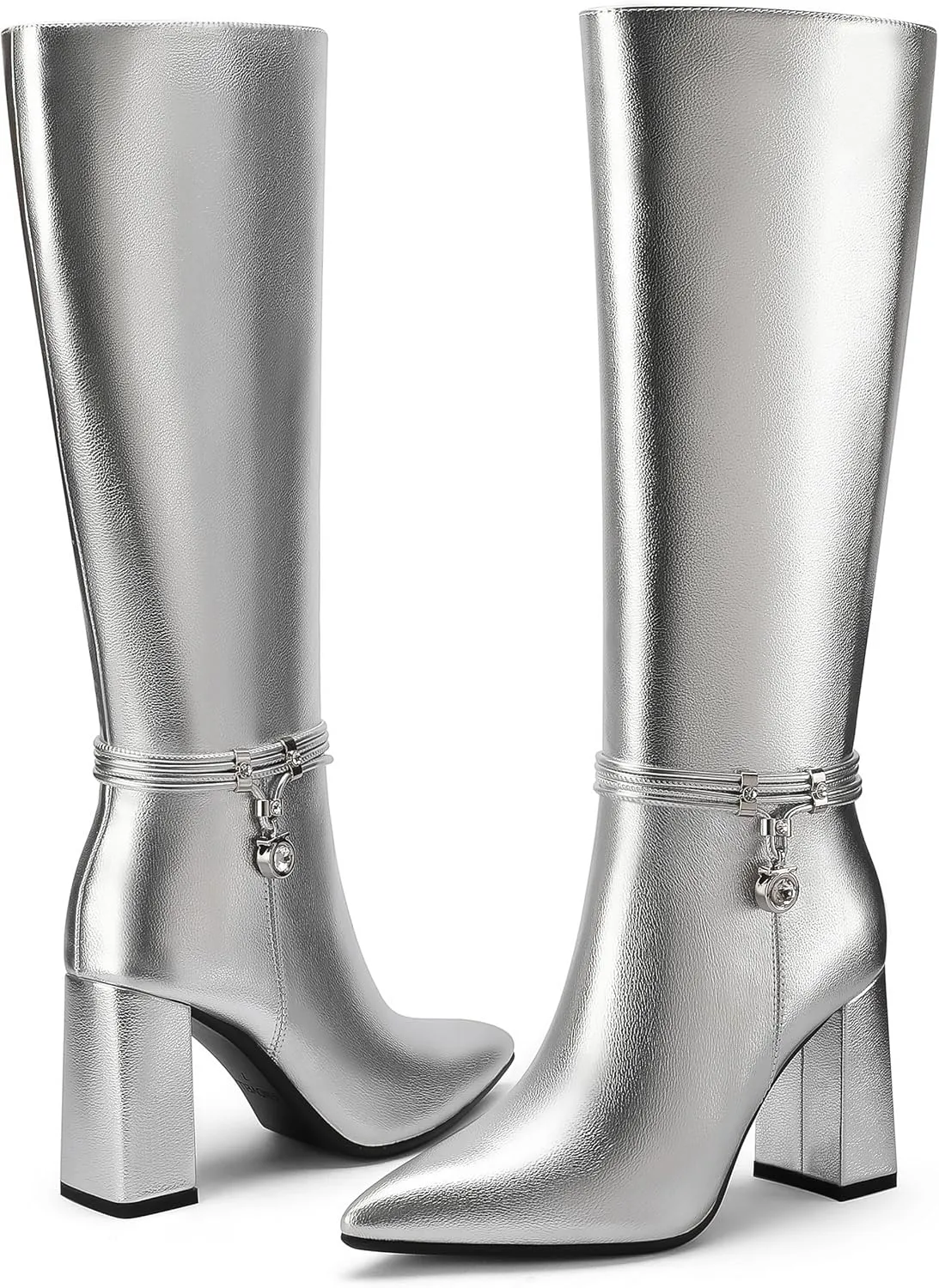 Knee High Boots for Women Chunky Block Heel Tall Boots Pointed Toe Side Zipper Fashion Dress Long Boots