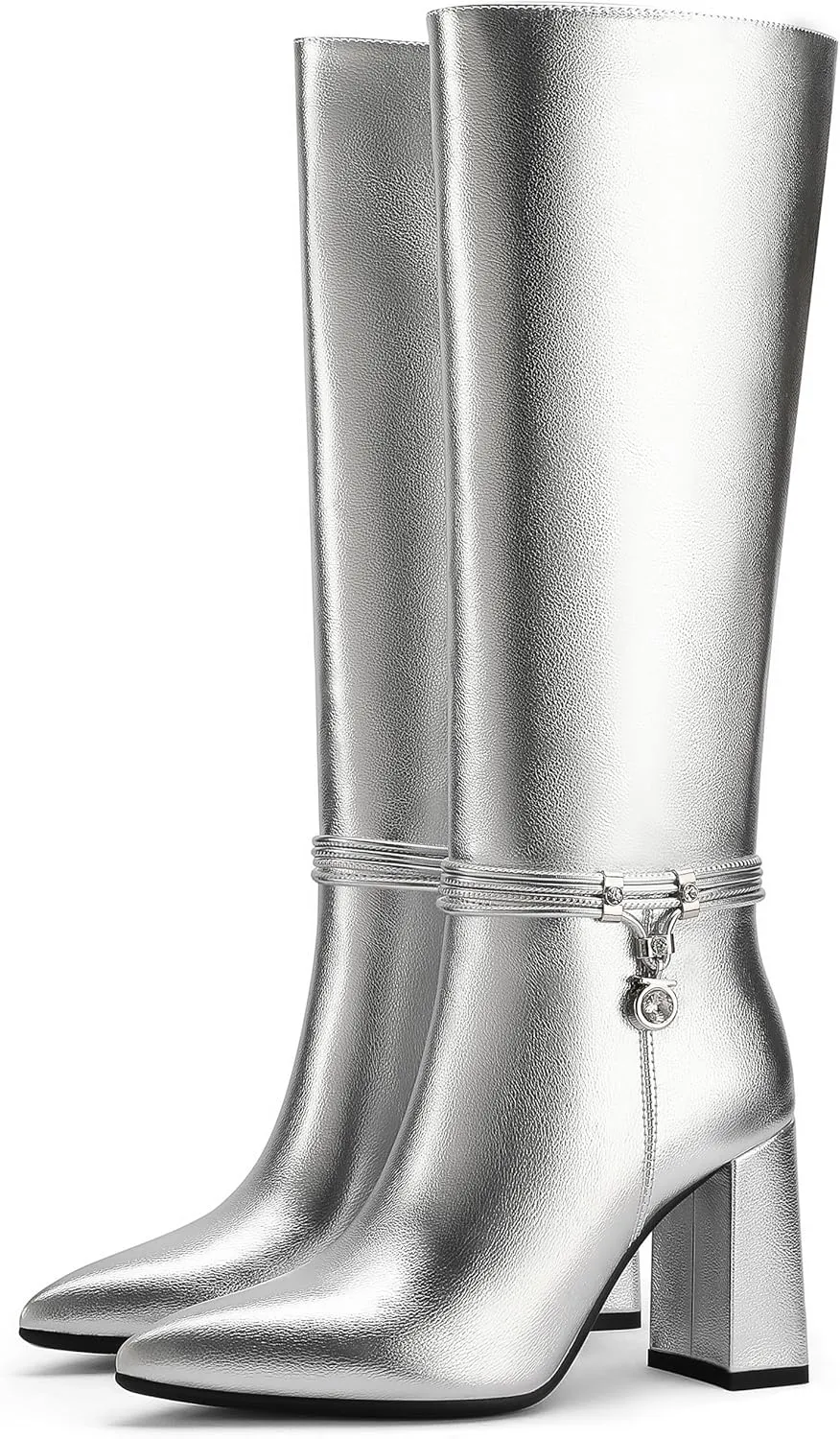 Knee High Boots for Women Chunky Block Heel Tall Boots Pointed Toe Side Zipper Fashion Dress Long Boots