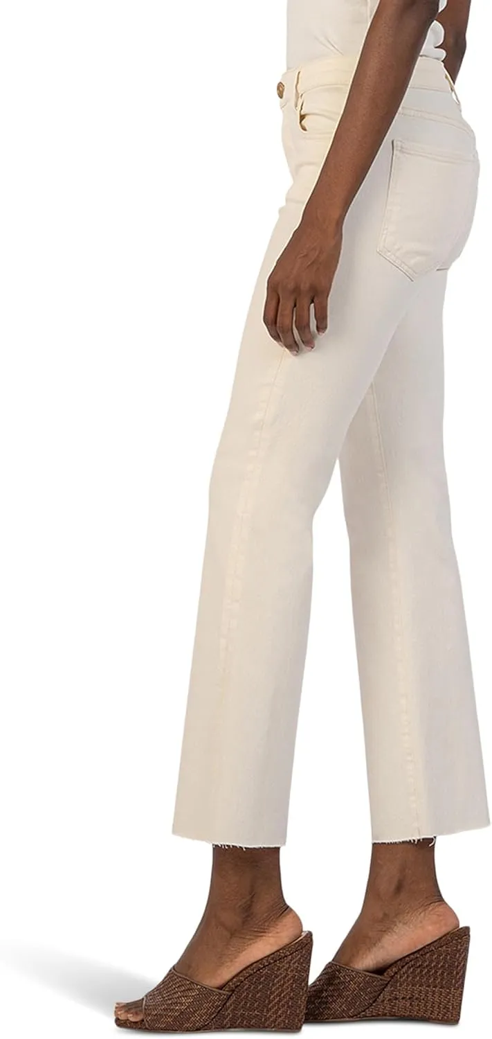 KUT from the Kloth Women's Kelsey High-Rise Ankle Flare with Raw Hem in Ecru