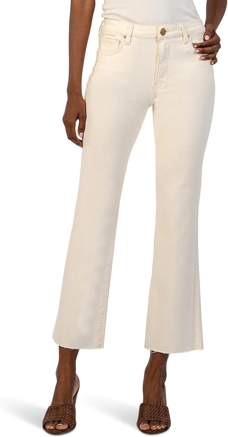 KUT from the Kloth Women's Kelsey High-Rise Ankle Flare with Raw Hem in Ecru