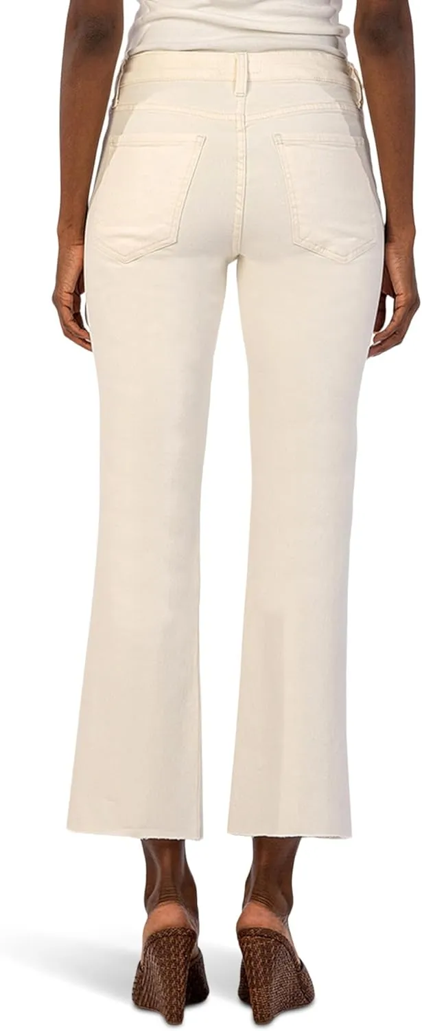 KUT from the Kloth Women's Kelsey High-Rise Ankle Flare with Raw Hem in Ecru