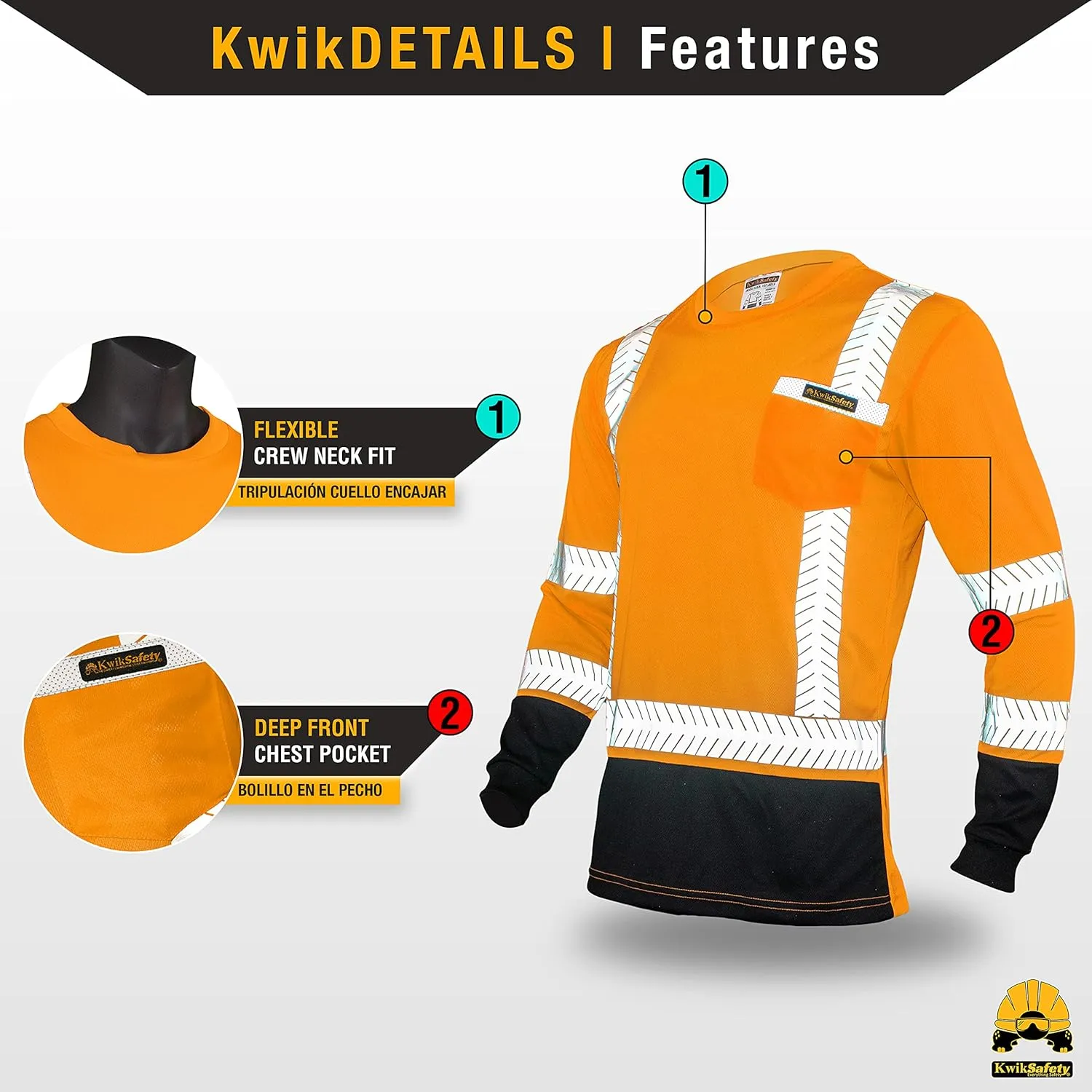KwikSafety - Charlotte, NC - Premium Long Sleeve Safety Shirts [Crew Neck, Button & Zip Collar] Class 3 ANSI Tested OSHA