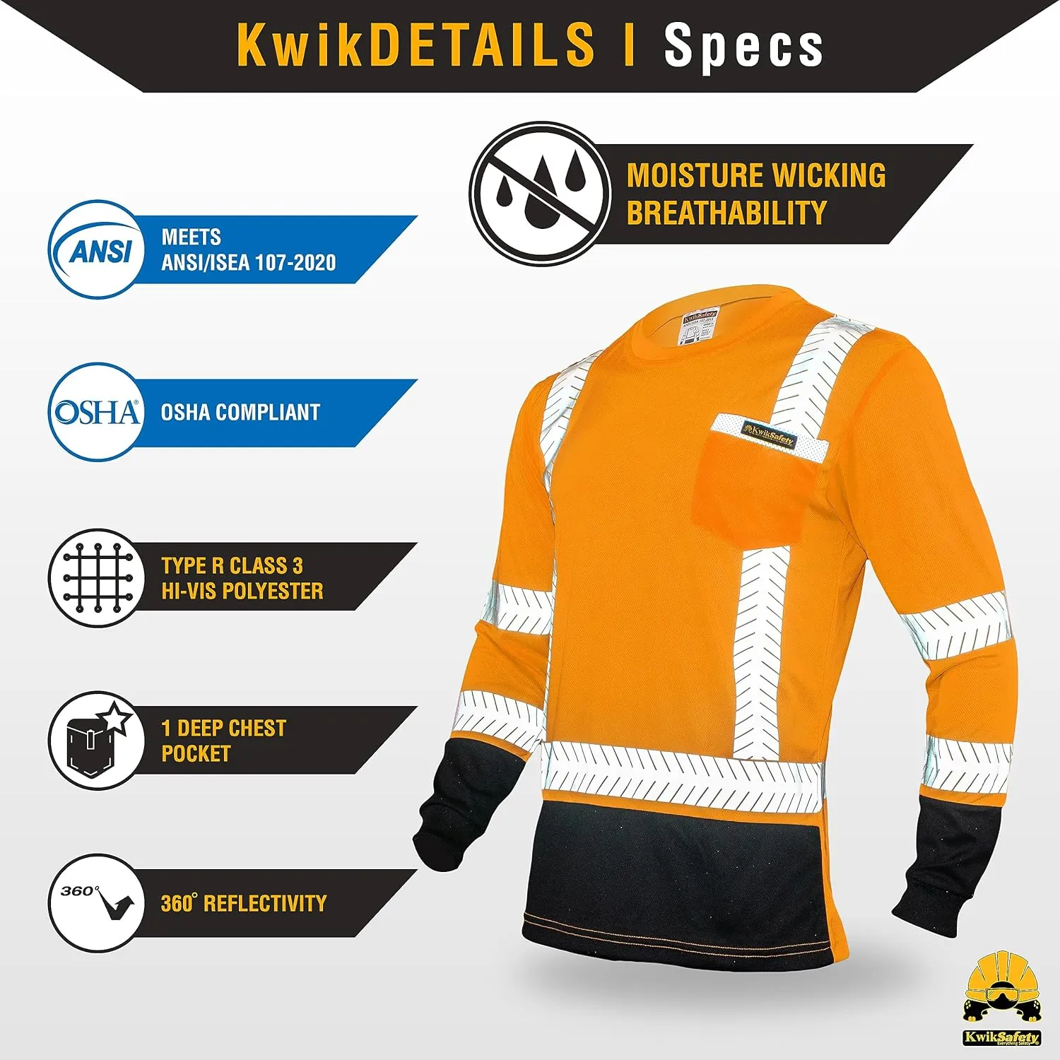 KwikSafety - Charlotte, NC - Premium Long Sleeve Safety Shirts [Crew Neck, Button & Zip Collar] Class 3 ANSI Tested OSHA