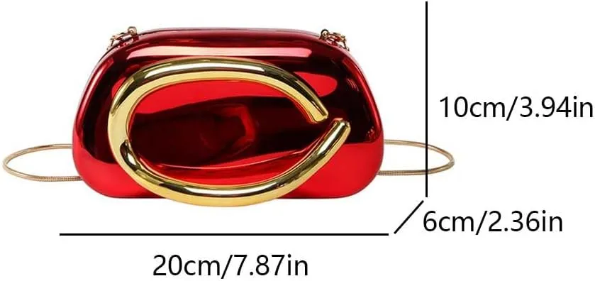 Ladies Clutch Bag with Chain Elegant Evening Handbag Vintage Sling Bag (Red)