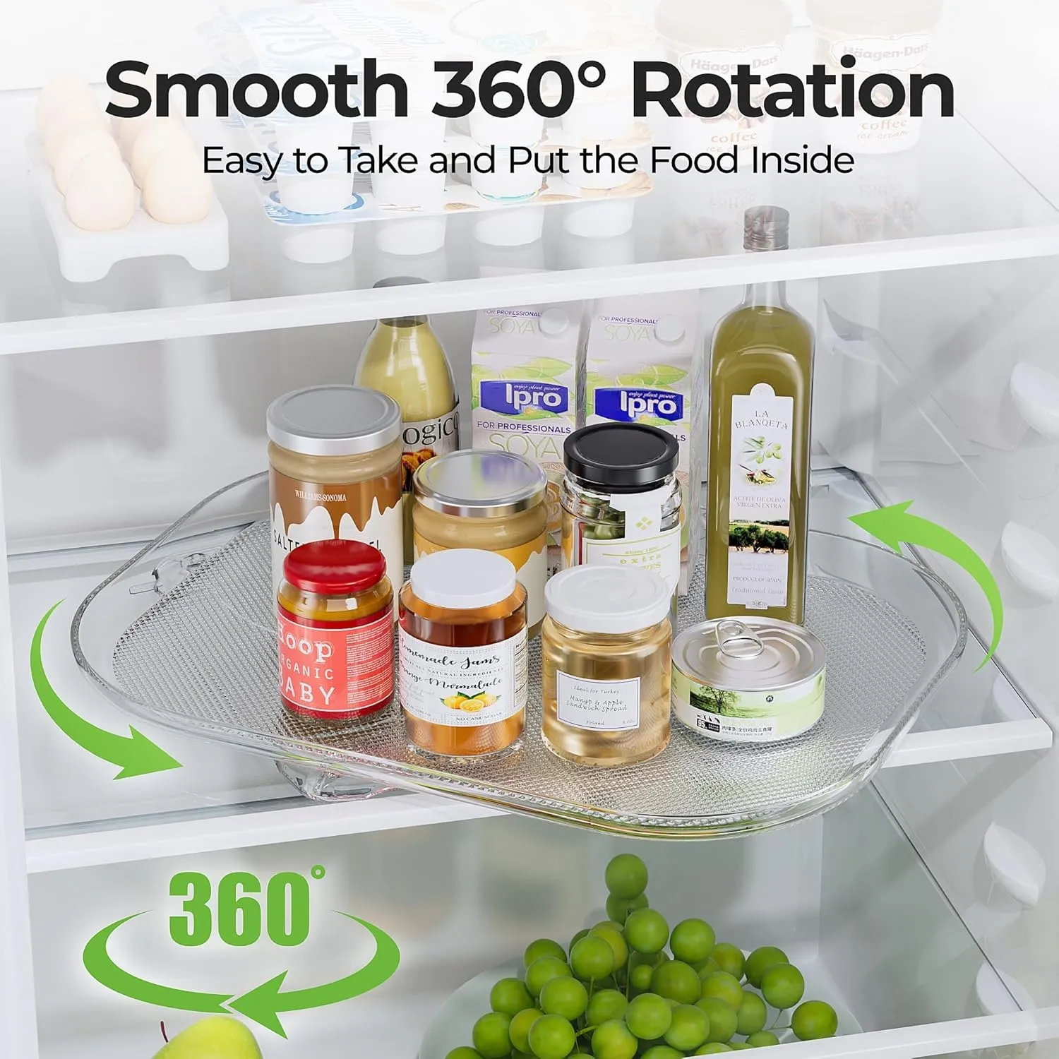 LAMU 2 Pack Rectangular Lazy Susan Organizer Turntable for Refrigerator, Cabinet, Pantry, Kitchen Countertop, Fridge Organizers and Storage, Clear, 15.67''x11.7''