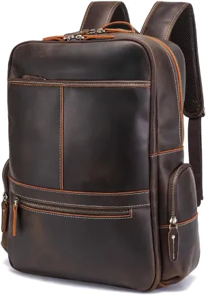 LANNSYNE Vintage Full Grain Leather Backpack for Men, 16" Laptop Rucksack Professional Travel Work Business Hiking Bag, Brown