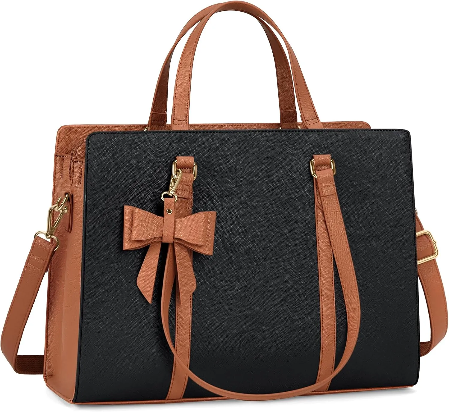 Laptop Bag for Women 15.6 inch Laptop Tote Bag Waterproof Leather Computer Bag Large Lightweight Briefcase Professional Business Office Work Bag, Black Brown